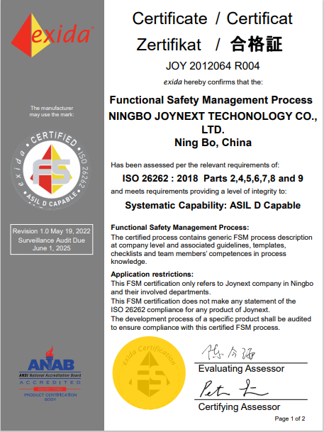 ISO 26262 ASIL D Certificate