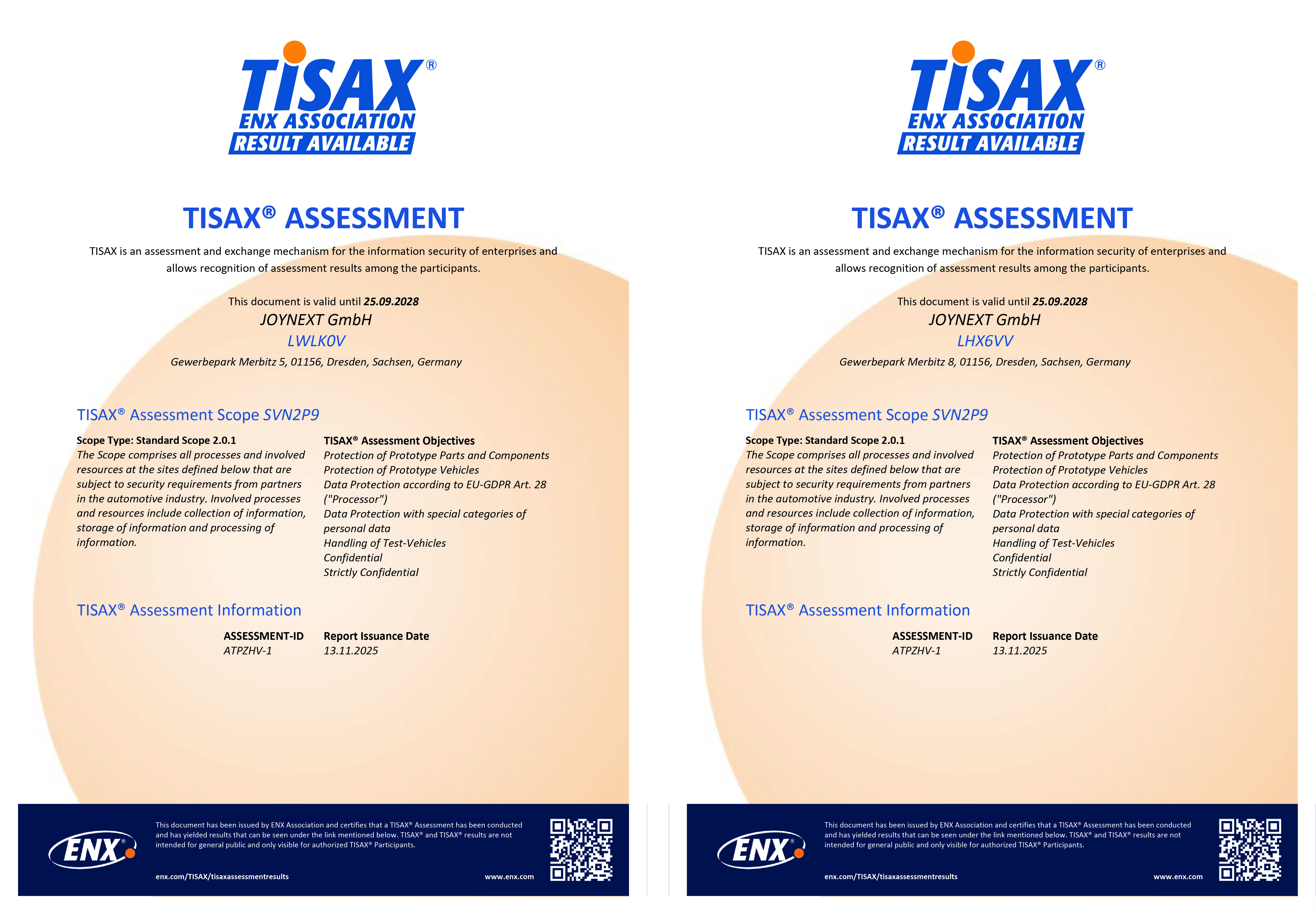 TISAX assessment certificate